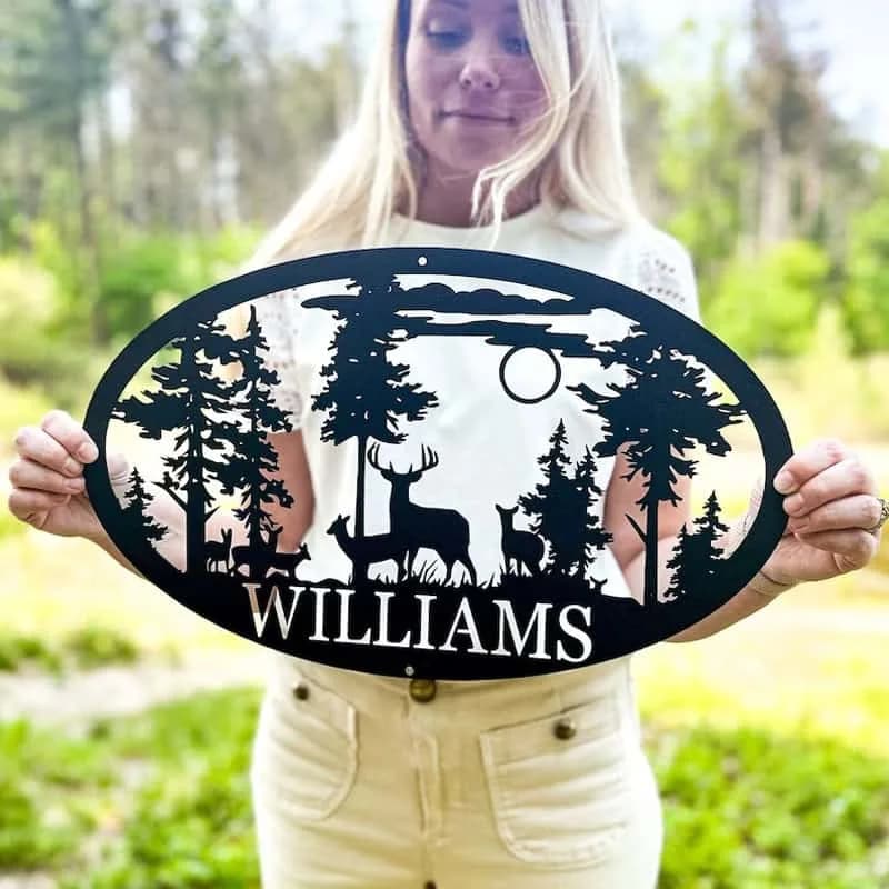 Personalized Deer Metal Cabin Sign