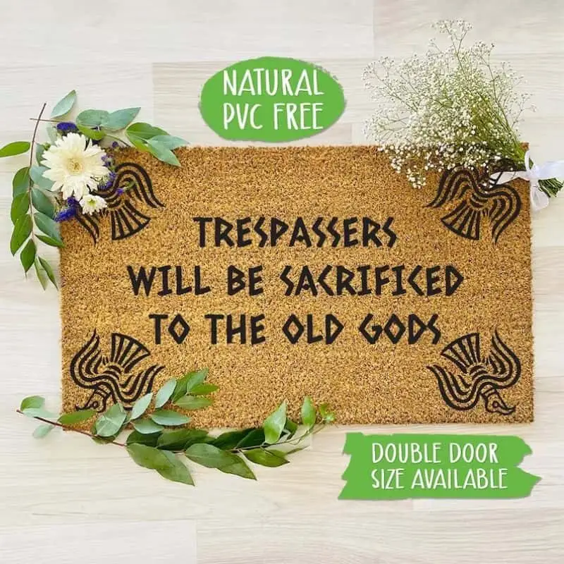Funny Trespassing Doormat with Old Gods