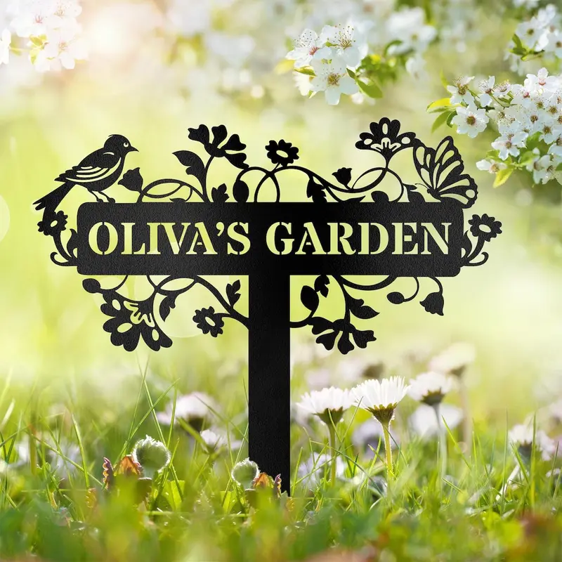 Custom Name Bird And Butterfly Garden Stake Sign
