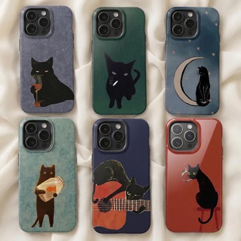 Whimsical Black Cat Phone Case