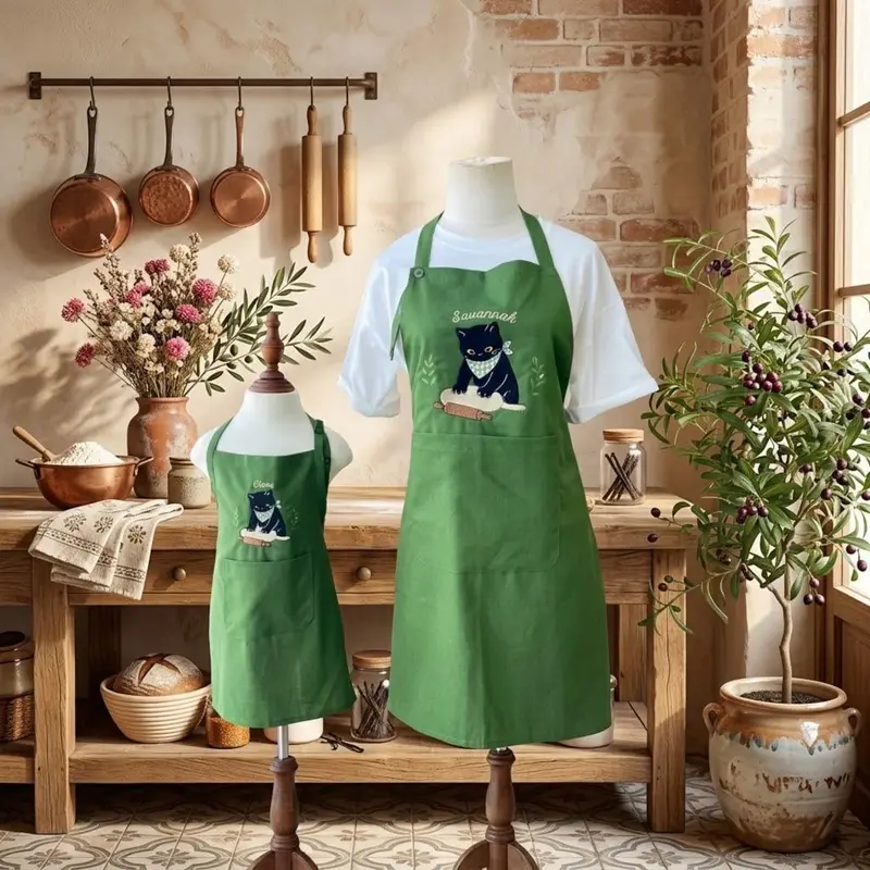 Black Cat Mommy And Me Apron Set